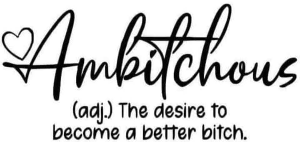 Text definition of 'ambitious' with a heart symbol on a white background