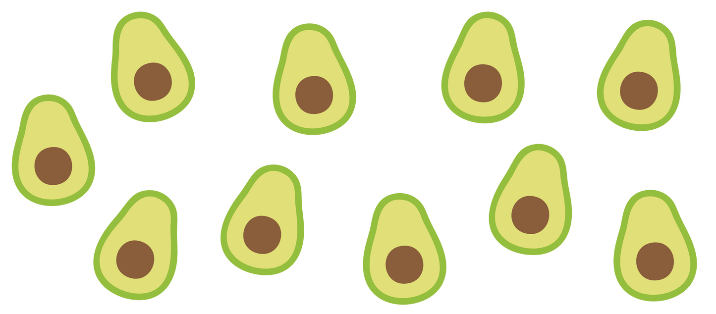 Illustration of sliced avocados on a white background