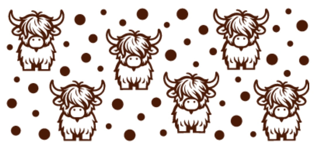 A pattern of stickers depicting cartoon cow characters with polka dots in the background.