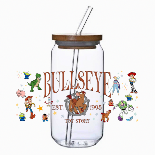 Clear tumbler with your favorite cartoon horse surrounded by his friends cup wrap on a white background