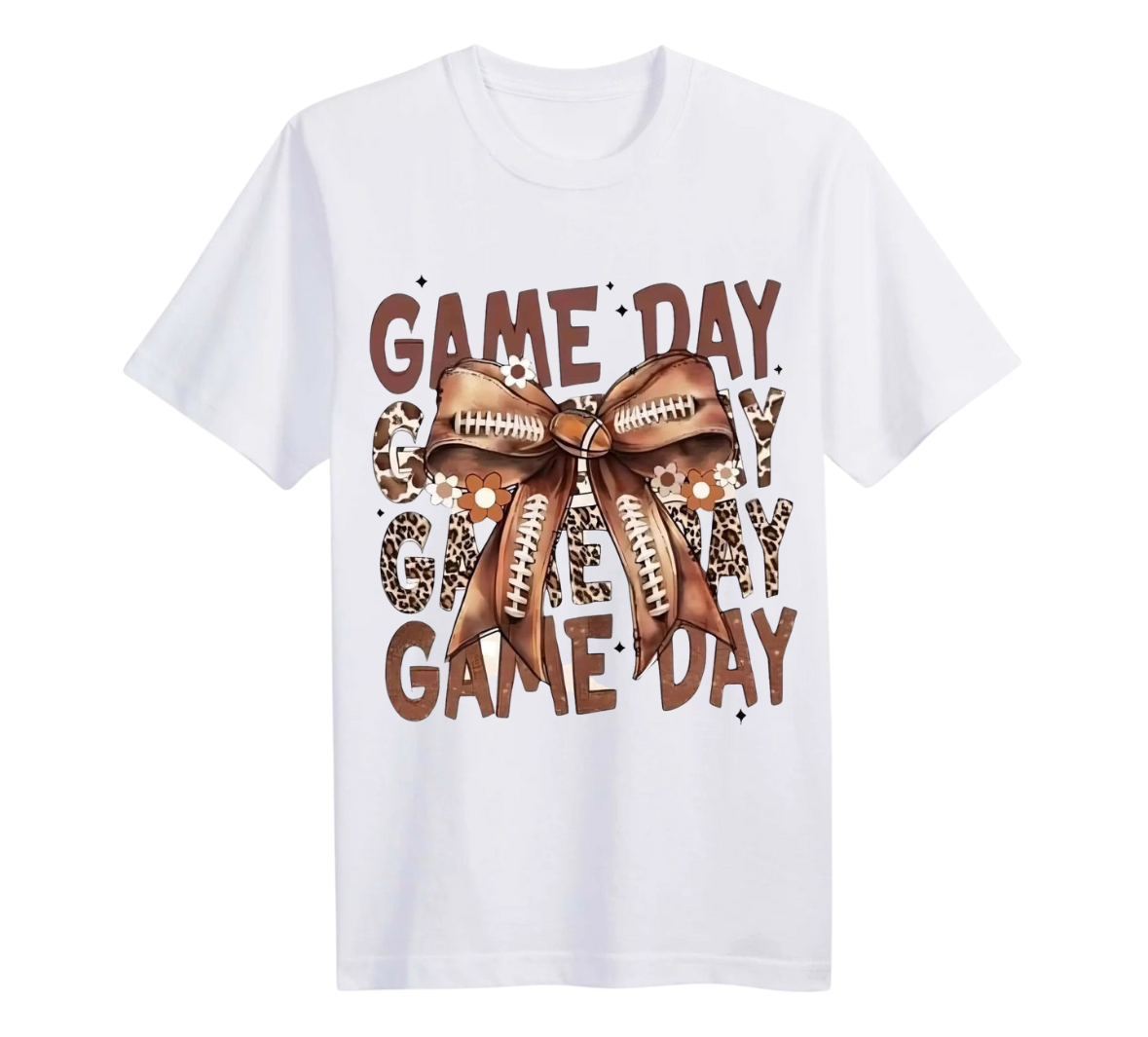 White t-shirt with 'Game Day' text and football design on a white background