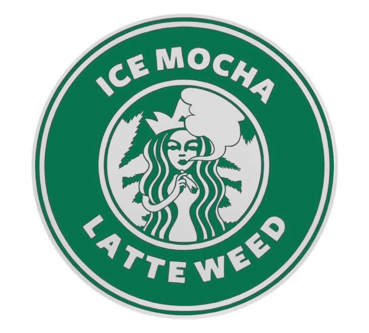 Green coaster with text 'Ice Mocha Latte 420' and a stylized figure