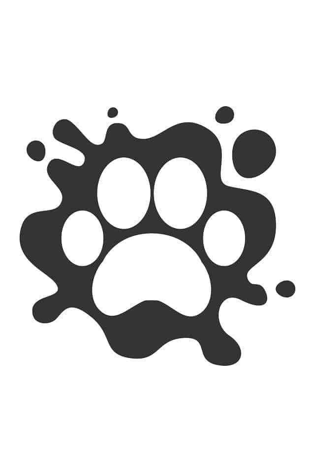 Black paw print design on a white background