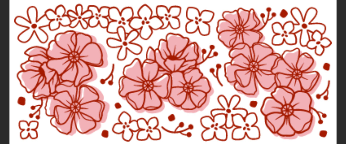 A red floral pattern decal