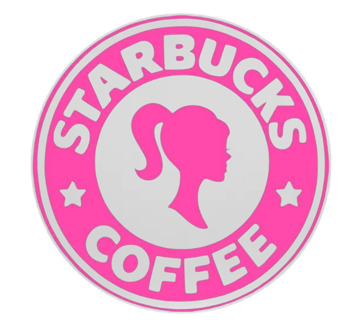 Pink and white coffee coaster with a silhouette of a woman.