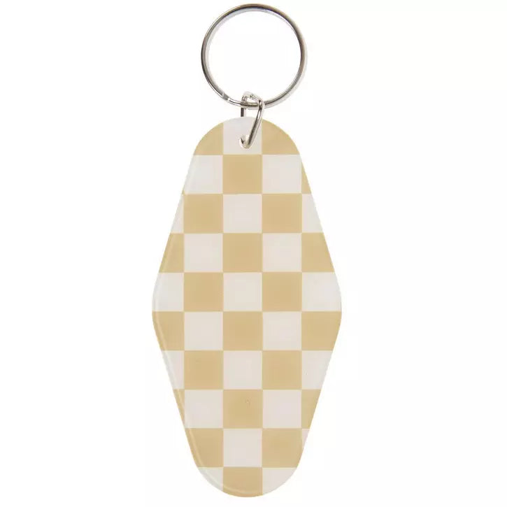 Keychain with a checkered pattern on a white background