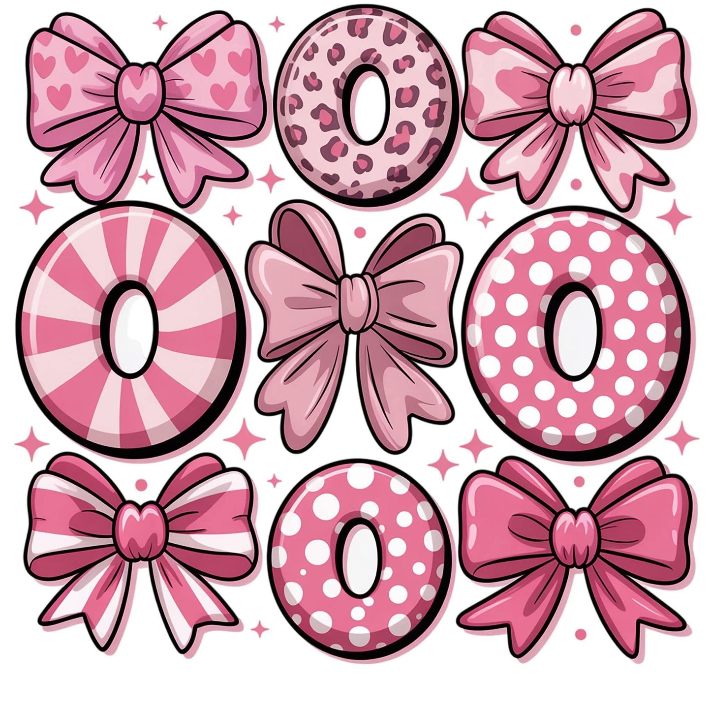 Pink bows and letters on a white background