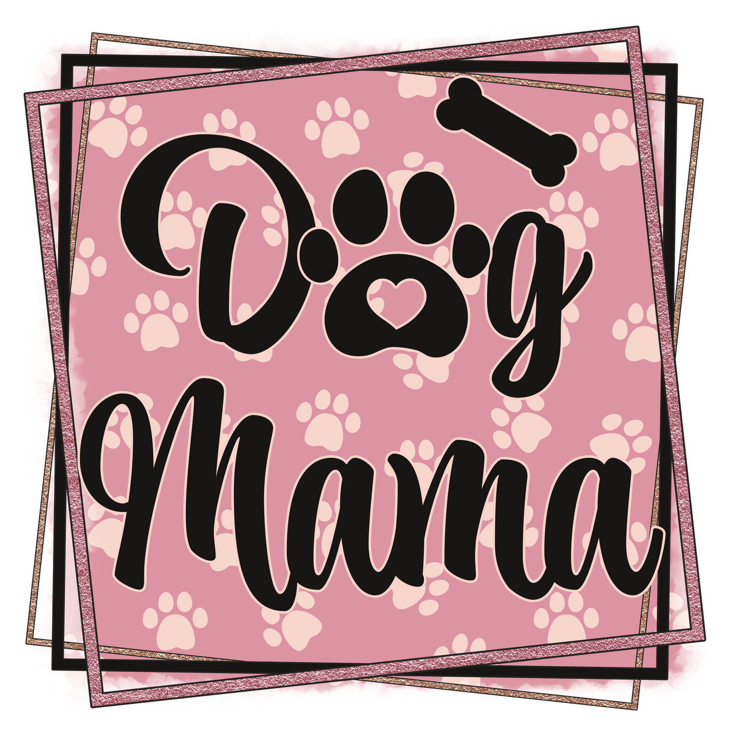 Stack of pink cards with 'Dog Mama' text and paw prints on a white background