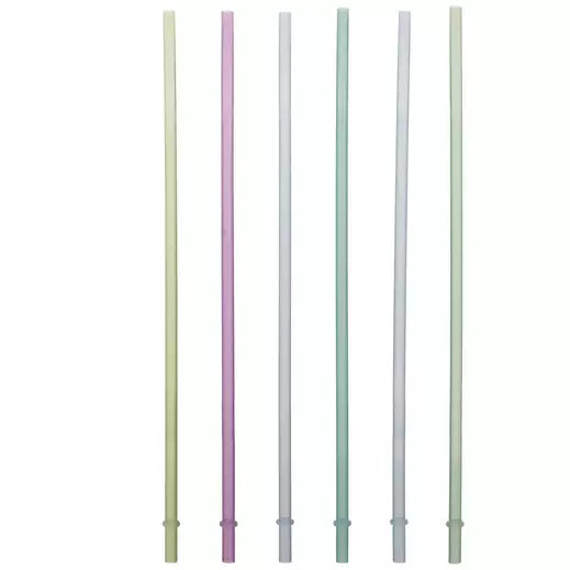 Set of five pastel-colored straws on a white background