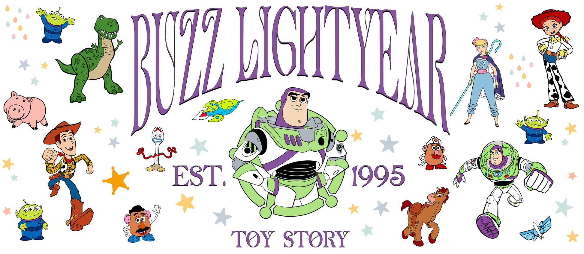 Astro Squad Ranger surrounded by cartoon characters and stars cup wrap