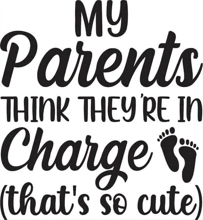 Text graphic with humorous message about parents thinking they're in charge