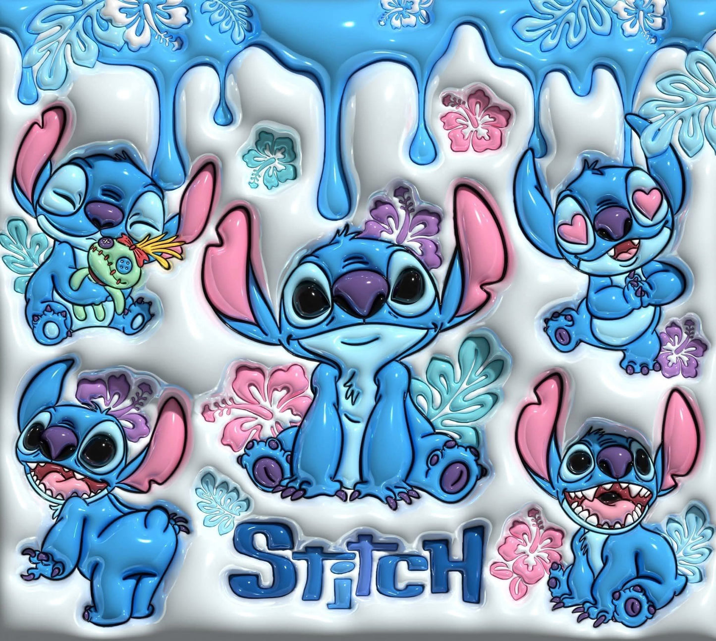 Cartoon character surrounded by decorative elements on a white background