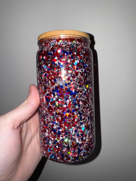 Red, White & Sparkle Snowglobe Tumbler - Ready To Ship