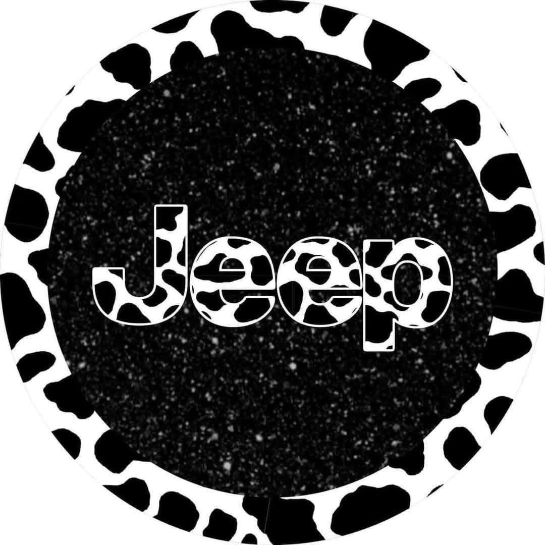 Jeep logo with a black and white cow print patterned border