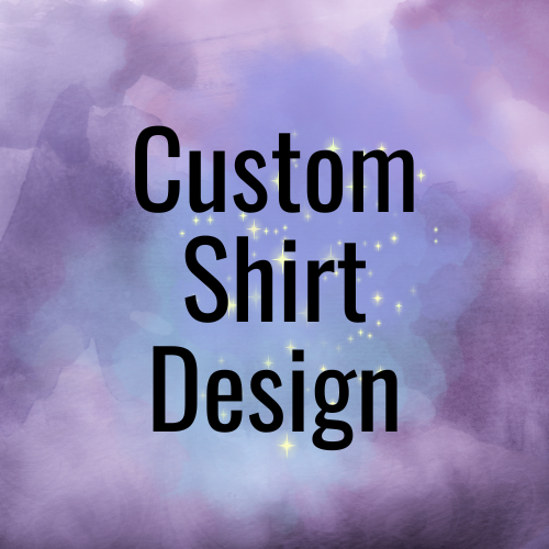 Text 'Custom Shirt Design' on a colorful, abstract background