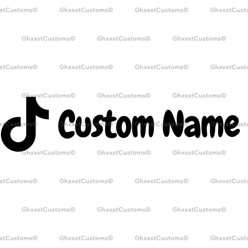 TikkyTok design with 'Custom Name' text and a logo on a white background