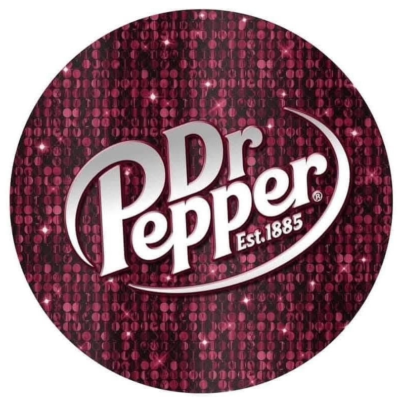 Dr Pepper on a maroon/red glittery background