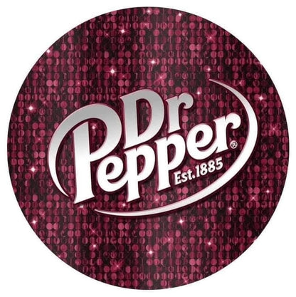 Dr Pepper on a maroon/red glittery background