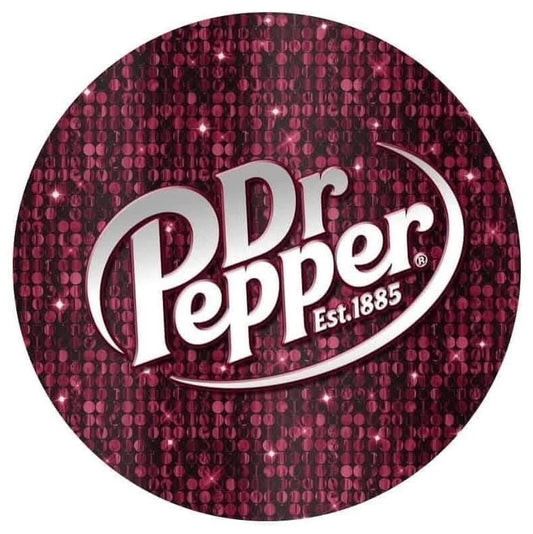 Dr Pepper on a maroon/red glittery background