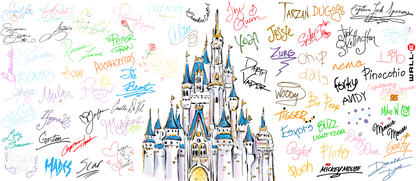 Dreamland castle with colorful signatures on a white background
