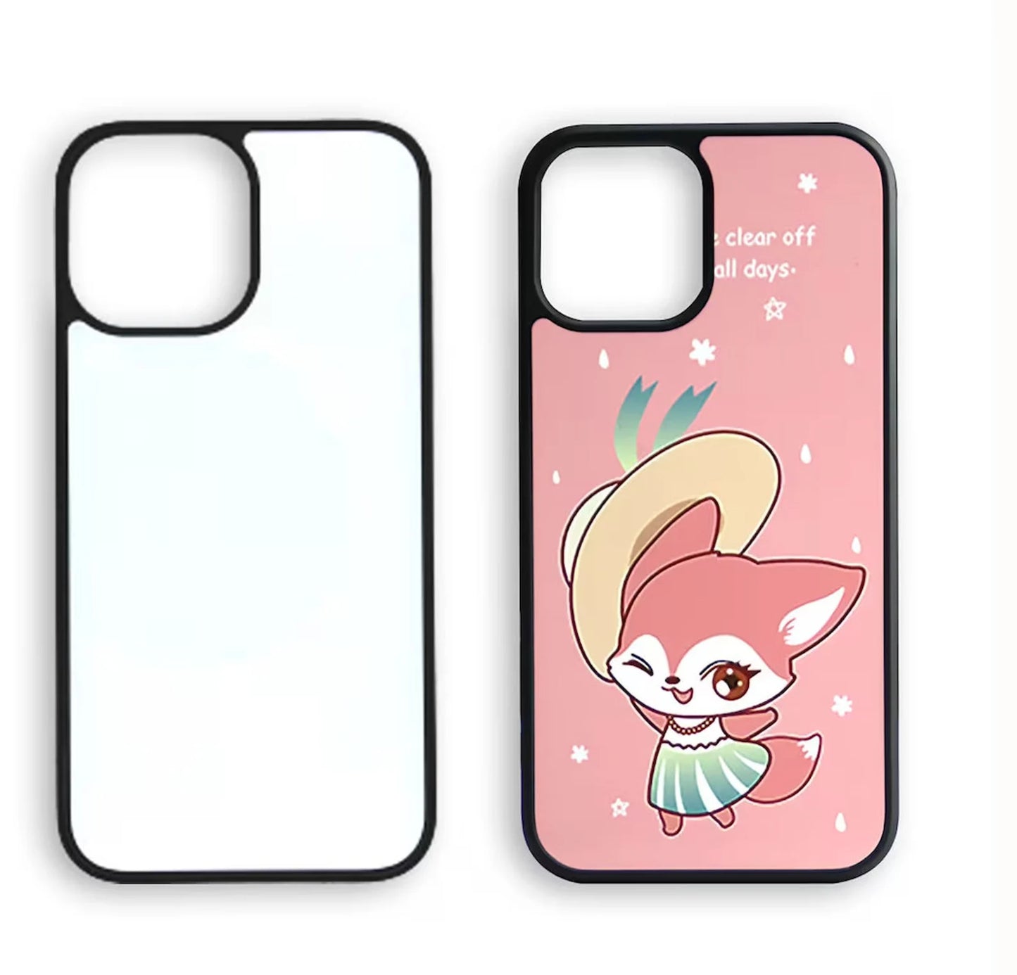 Phone case with a cute fox design on a pink background