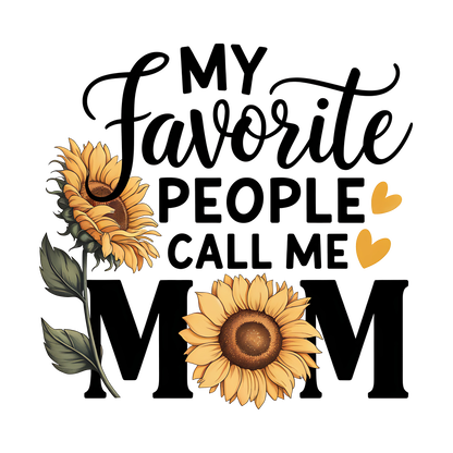 Decorative text with sunflowers and hearts on a white background