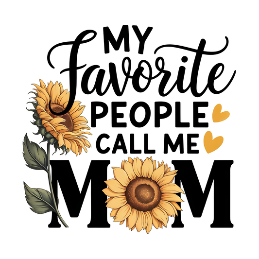 Decorative text with sunflowers and hearts on a white background