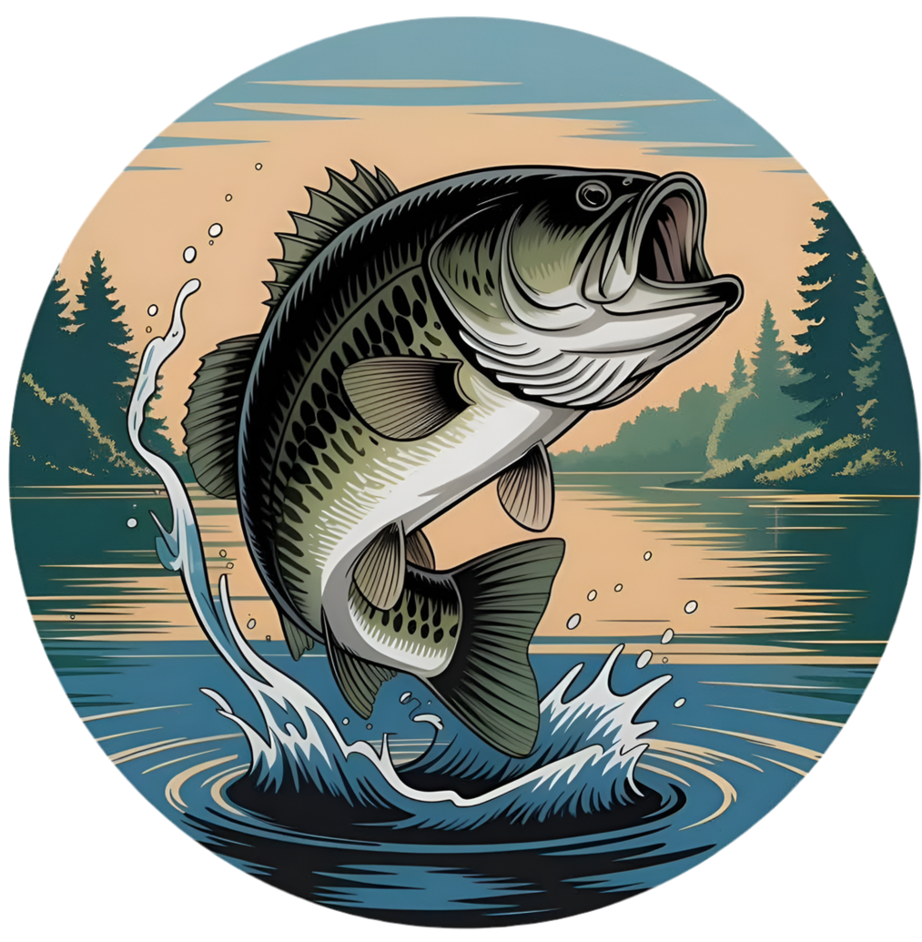 Illustration of a fish leaping out of water with a nature background