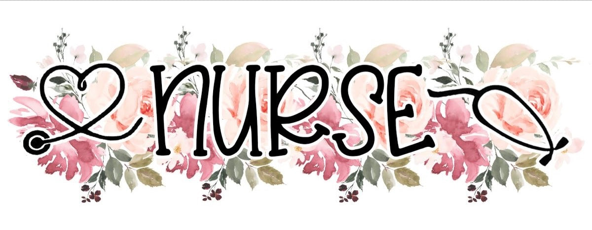 Decorative banner with the word 'NURSE' surrounded by floral elements on a white background.