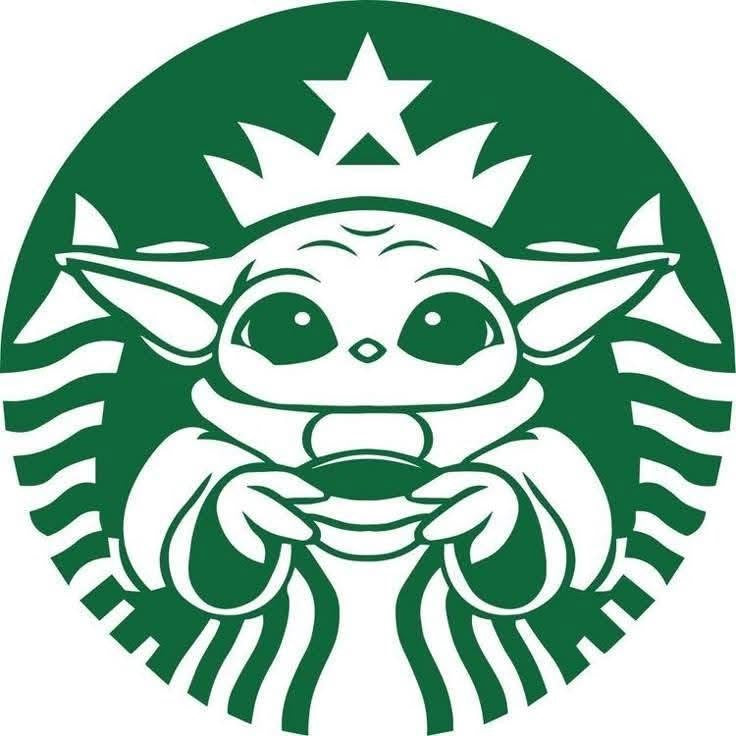 Coffee logo with a stylized character holding a cup