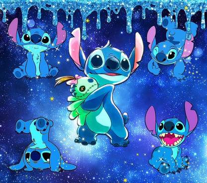 Animated character with various expressions on a blue starry background