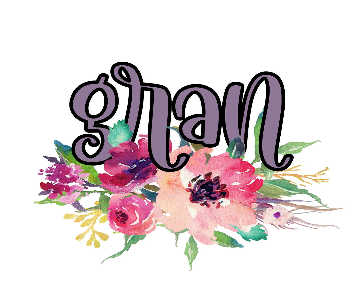 Colorful floral design with the word 'gran' on a white background