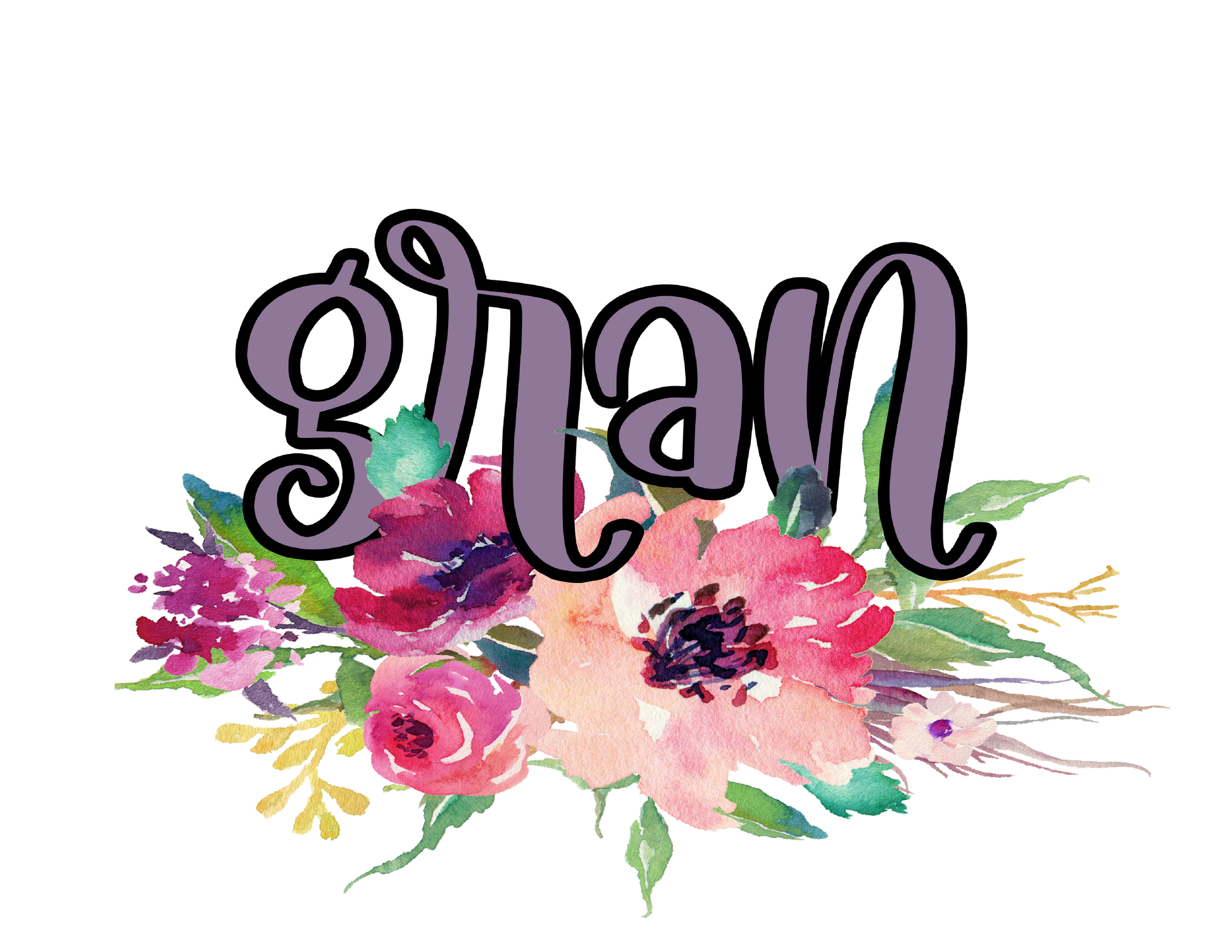Colorful floral design with the word 'gran' on a white background