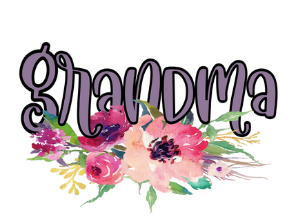 Colorful floral design with the word 'Grandma' on a white background