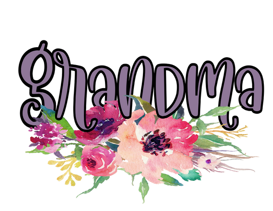 Colorful floral design with the word 'Grandma' on a white background
