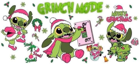 Cartoon character in a grumpy Christmas costume with festive elements and text.