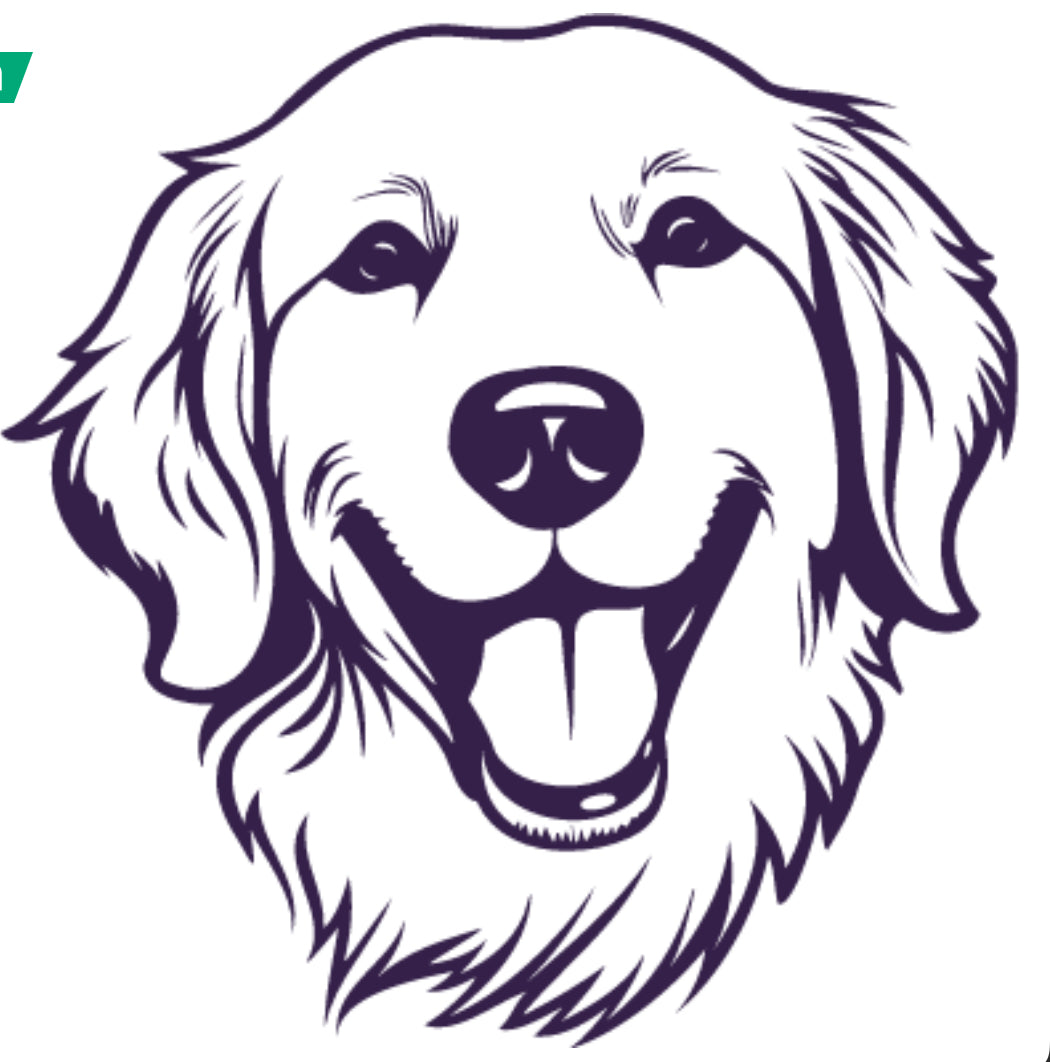 Illustration of a dog's face with a happy expression on a white background