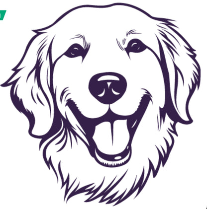 Illustration of a dog's face with a happy expression on a white background
