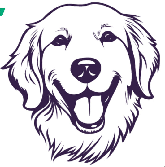 Illustration of a dog's face with a happy expression on a white background