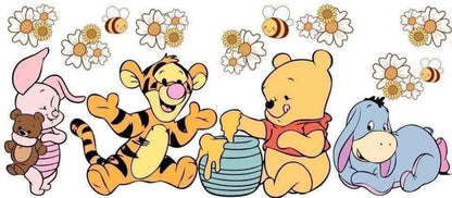 Honey cartoon characters with daisies and bees in the background.