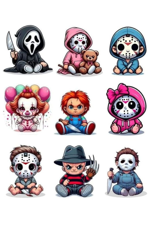 Cartoon characters with various poses and expressions on a white background