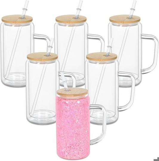 16oz Glass Snowglobe Tumbler With Handle