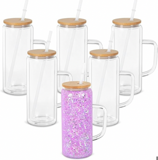 20oz Glass Snowglobe Tumbler With Handle