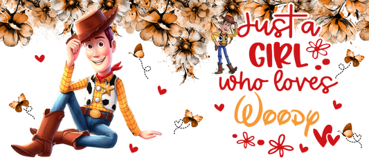 Cartoon character in a cowboy outfit with text surrounded by flowers and butterflies on a white background.