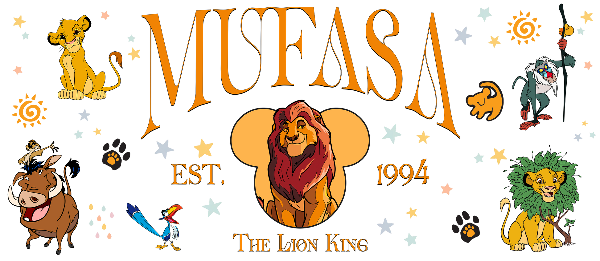 King of the jungle with cartoon characters  on a white background.