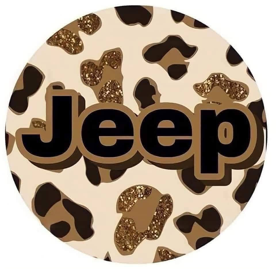 Round decal with Jeep logo on a leopard print background