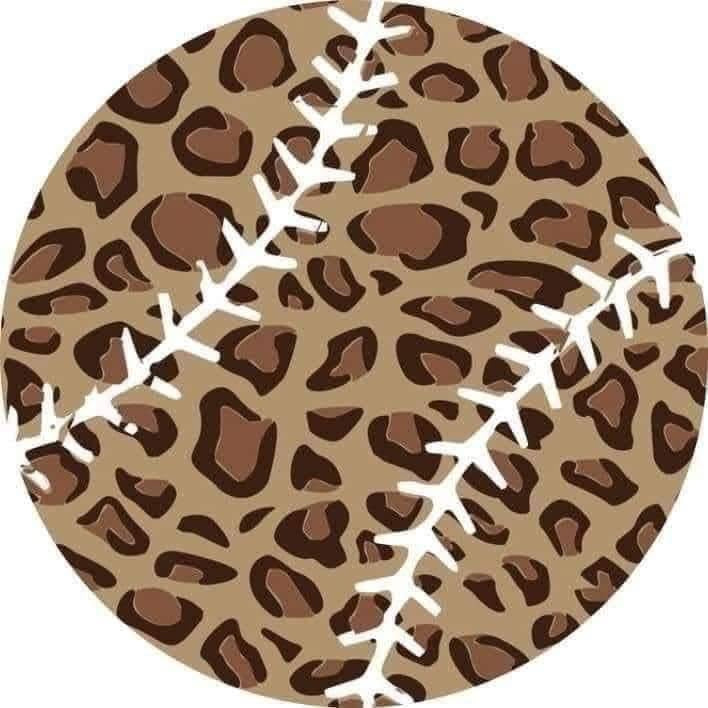 Baseball with leopard print pattern and white stitching on a beige background