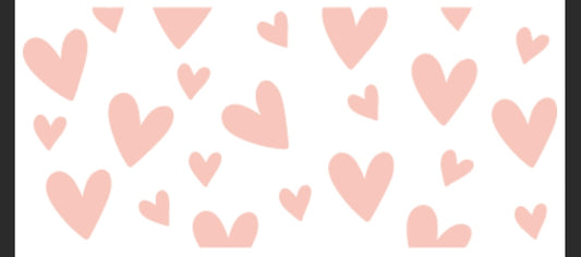 A image showing a pattern of pink hearts on a white background.