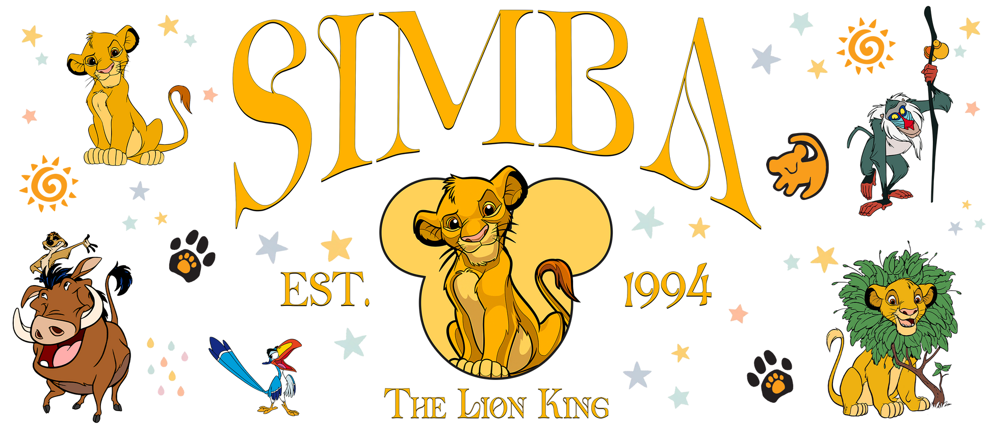 Cartoon depiction of the majestic lion with various characters and elements.