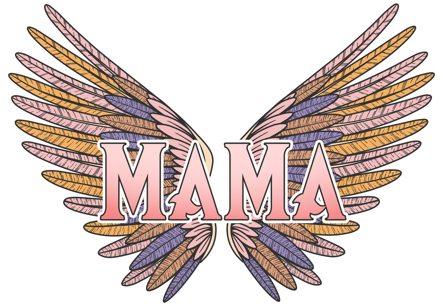 Wings with 'MAMA' text in pink on a white background
